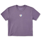Women's Embroidered Ocean Heart Short Sleeve Crusher Boxy Tee