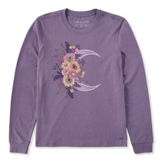 Women's Fall Moon and Flowers Long Sleeve Crusher Tee