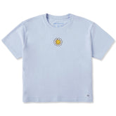 Women's Embroidered Smile Daisy Short Sleeve Crusher Boxy Tee