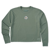 Women's Embroidered Daisy Long Sleeve Crusher Boxy Tee