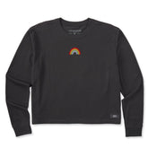 Women's Embroidered Rainbow Long Sleeve Crusher Boxy Tee