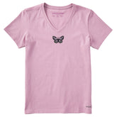 Women's Embroidered Butterfly Short Sleeve Crusher Vee