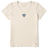 Women's Embroidered Heart Short Sleeve Crusher Vee