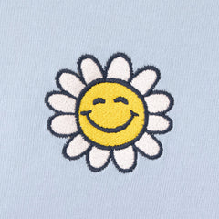 Women's Embroidered Smile Daisy Short Sleeve Crusher Vee