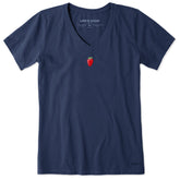 Women's Embroidered Strawberry Short Sleeve Crusher Vee