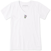 Women's Embroidered Wildflower Bouquet Short Sleeve Crusher Vee