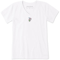 Women's Embroidered Wildflower Bouquet Short Sleeve Crusher Vee