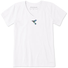 Women's Embroidered Hummingbird Short Sleeve Crusher Vee