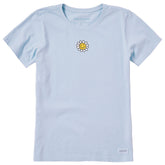 Women's Embroidered Smile Daisy Short Sleeve Crusher Tee