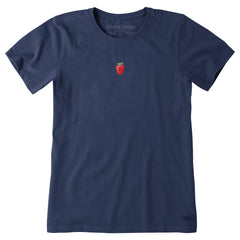 Women's Embroidered Strawberry Short Sleeve Crusher Tee