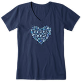 Women's I Love Dogs Paw Prints Short Sleeve Vee