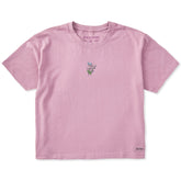 Women's Embroidered Wildflower Bouquet Short Sleeve Crusher Boxy Tee