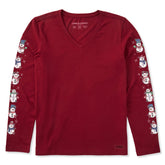 Women's Cute Snowmen Long Sleeve Crusher Vee