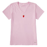 Women's Embroidered Strawberry Short Sleeve Crusher Vee