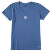 Women's Embroidered Hibiscus Short Sleeve Crusher Vee
