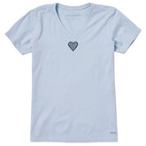Women's Embroidered Heart Short Sleeve Crusher Vee