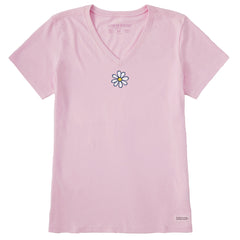 Women's Embroidered Daisy Short Sleeve Crusher Vee
