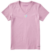 Women's Embroidered Ocean Heart Short Sleeve Crusher Vee