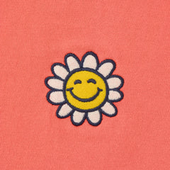 Women's Embroidered Smile Daisy Short Sleeve Crusher Tee