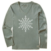 Women's Contrast Snowflake Long Sleeve Crusher Vee