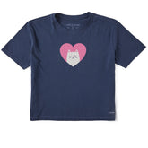 Women's Heart Cat Short Sleeve Crusher Boxy Tee