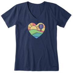 Women's Hot Air Balloon Heart Short Sleeve Vee
