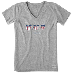 Women's Americana Hearts Stars and Stripes Short Sleeve Crusher Vee