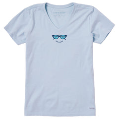 Women's Cat Eye Shades Short Sleeve Crusher Vee