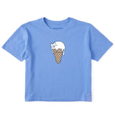 Women's Ice Cream Cat Short Sleeve Crusher Boxy Tee