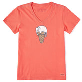 Women's Ice Cream Cat Short Sleeve Crusher Vee
