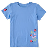 Women's Lady Bugs and Flowers Short Sleeve Crusher Tee