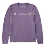 Women's Floral Butterfly Heart Long Sleeve Crusher Tee