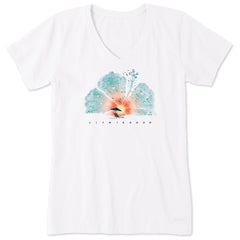 Women's Hibiscus Beach Short Sleeve Crusher Vee