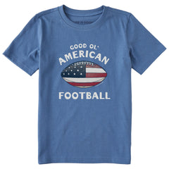 Kids Good Ol' American Flag Football Short Sleeve Crusher Tee