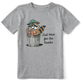 Kids Just Here for The Snacks Raccoon Short Sleeve Crusher Tee