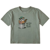 Women's Just Here for The Snacks Raccoon Short Sleeve Crusher Boxy Tee