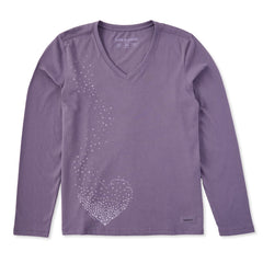 Women's Cascading Hearts Long Sleeve Crusher Vee