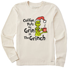 Women's Coffee puts Grin in Grinch Long Sleeve Crusher Tee