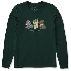 Women's Cozy Vibes Puppies Long Sleeve Crusher Tee