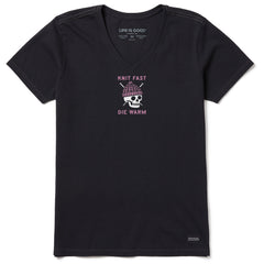 Women's Knit Fast Die Warm Skeleton Short Sleeve Vee