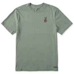 Men's Embroidered Skeleton Peace Hand Short Sleeve Crusher Tee