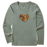 Women's Leaf Heart Long Sleeve Crusher Vee