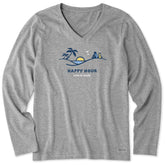 Women's Happy Hour Palm Sunset Long Sleeve Crusher-LITE Vee