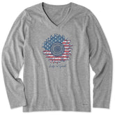 Women's American Sunflower Long Sleeve Crusher-LITE Vee