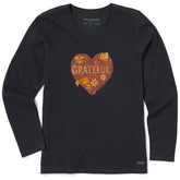 Women's Grateful Heart Doodle Watercolor Long Sleeve Crusher Vee