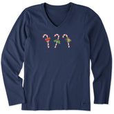 Women's Candy Cane Trio Long Sleeve Crusher Vee