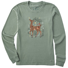 Women's Doodle Winter Deer Long Sleeve Crusher Tee