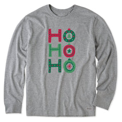 Men's Ho Ho Ho Ornaments Long Sleeve Crusher Tee