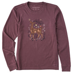 Women's Doodle Winter Deer Long Sleeve Crusher Tee