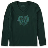 Women's Heart Snowflake Long Sleeve Crusher Vee